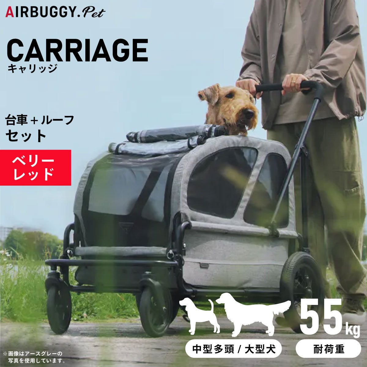 エアバギー フォー ペット キャリッジ(CARRIAGE) セット(台車+ルーフ) ベリーレッド【送料無料】 ペットカート AIRBUGGY