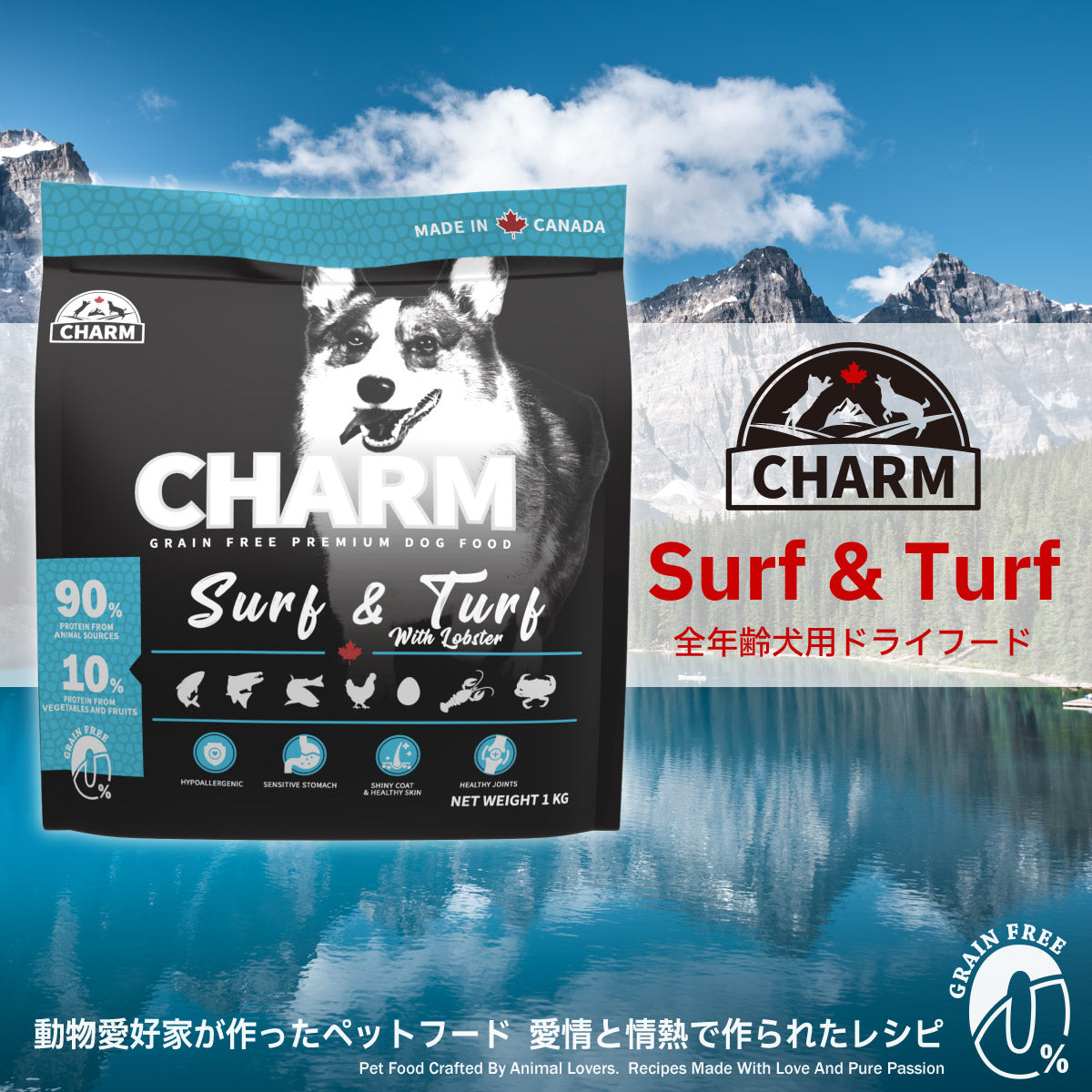 チャーム CHARM ドッグフード サーフ&ターフドッグ 全年齢用 穀物不使用 1kg×12個セット