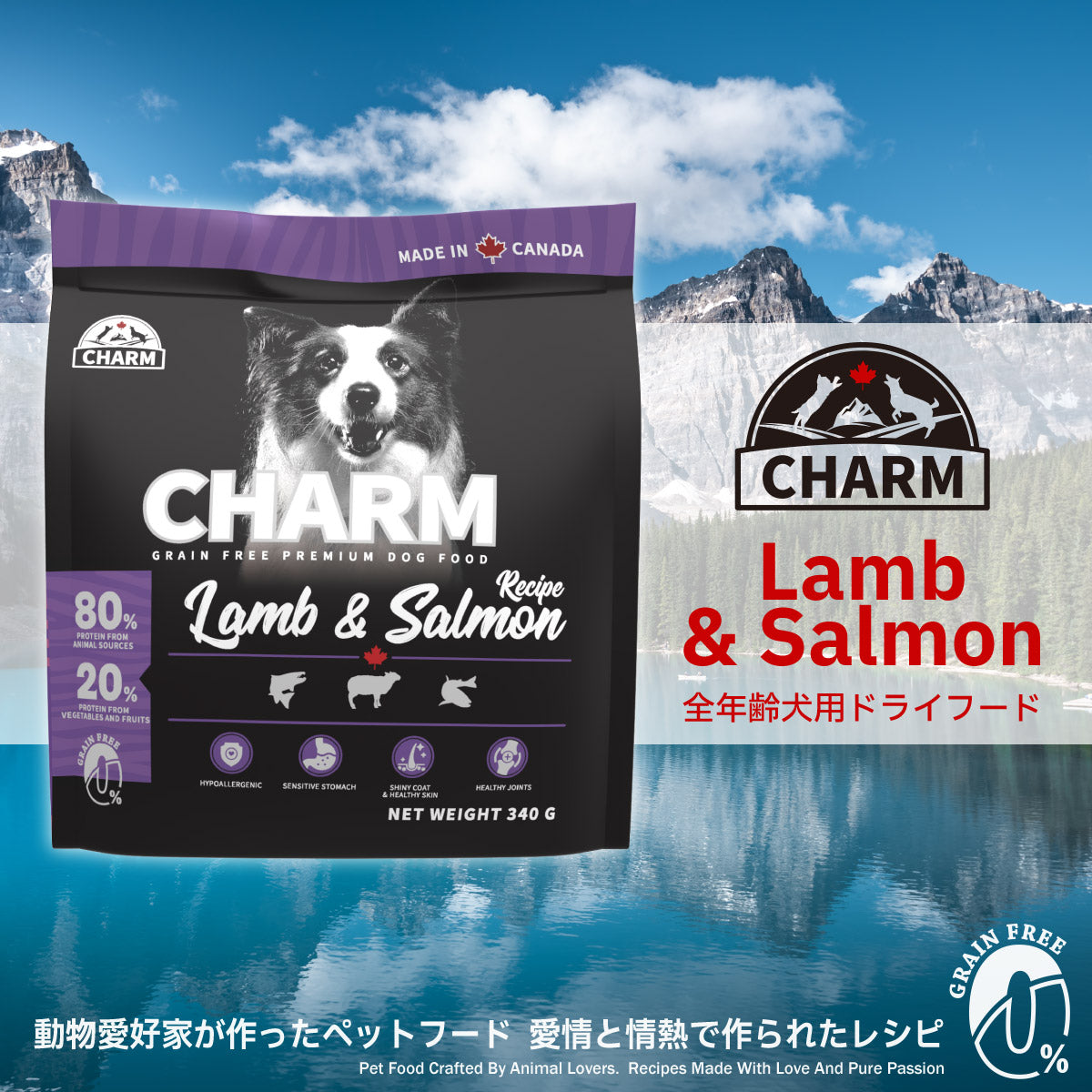 チャーム CHARM ドッグフード ラム&サーモンドッグ 全年齢用 穀物不使用 340g×36個セット