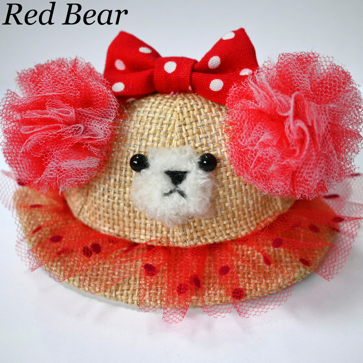 犬の帽子 ガーデンオブエデン 水玉こぐまハット XS Red Bear