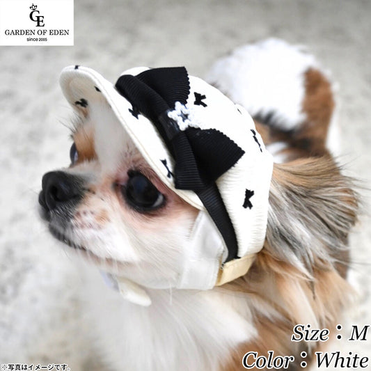 犬の帽子 ガーデンオブエデン リボンキャスケット M White