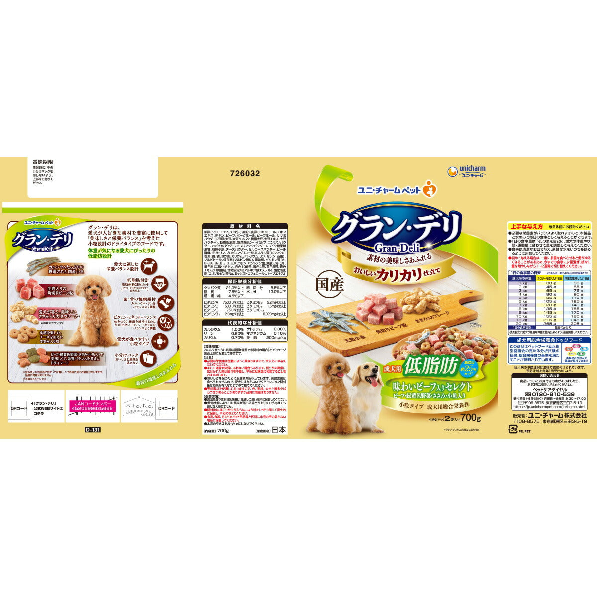 ユニ・チャーム グラン・デリ ドッグフード カリカリ仕立て 成犬用 低脂肪 味わいビーフ入りセレクト ~脂肪分約25%カット~ 700g