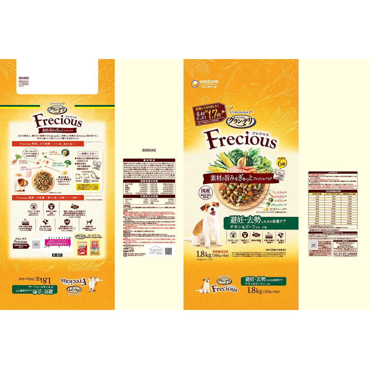 グラン・デリ Frecious フレシャス ドッグフード 避妊・去勢した犬の体重ケア チキン&ビーフ入り 1.8kg×4個