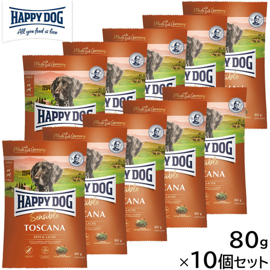 HAPPY DOG ハッピードッグ ドッグフード センシブル トスカーナ ダック&サーモン ウェイトケア(成犬~シニア犬用) 80g×10個セット