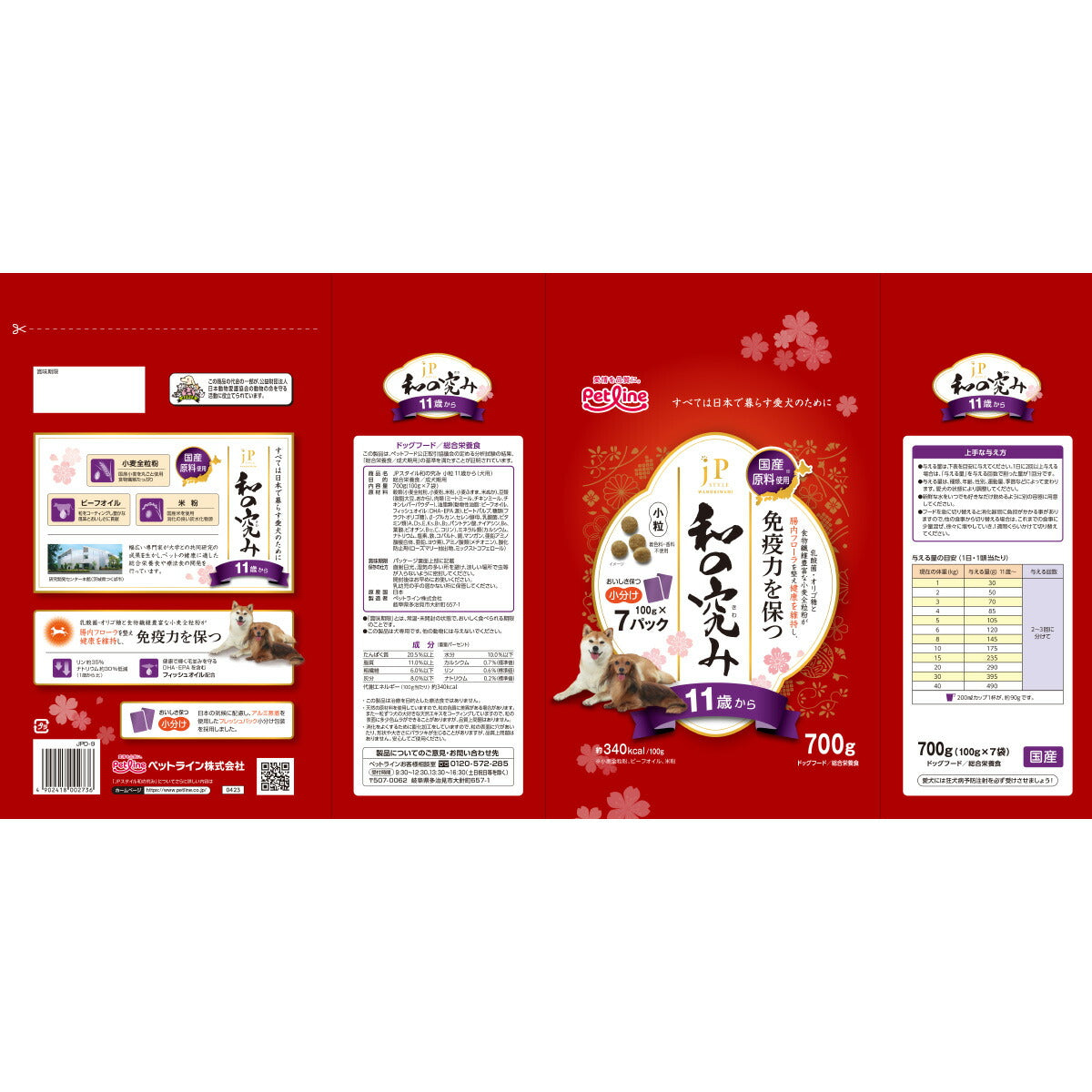 ペットライン JPスタイル ドッグフード 和の究み 小粒 11歳から 700g(100g×7パック)