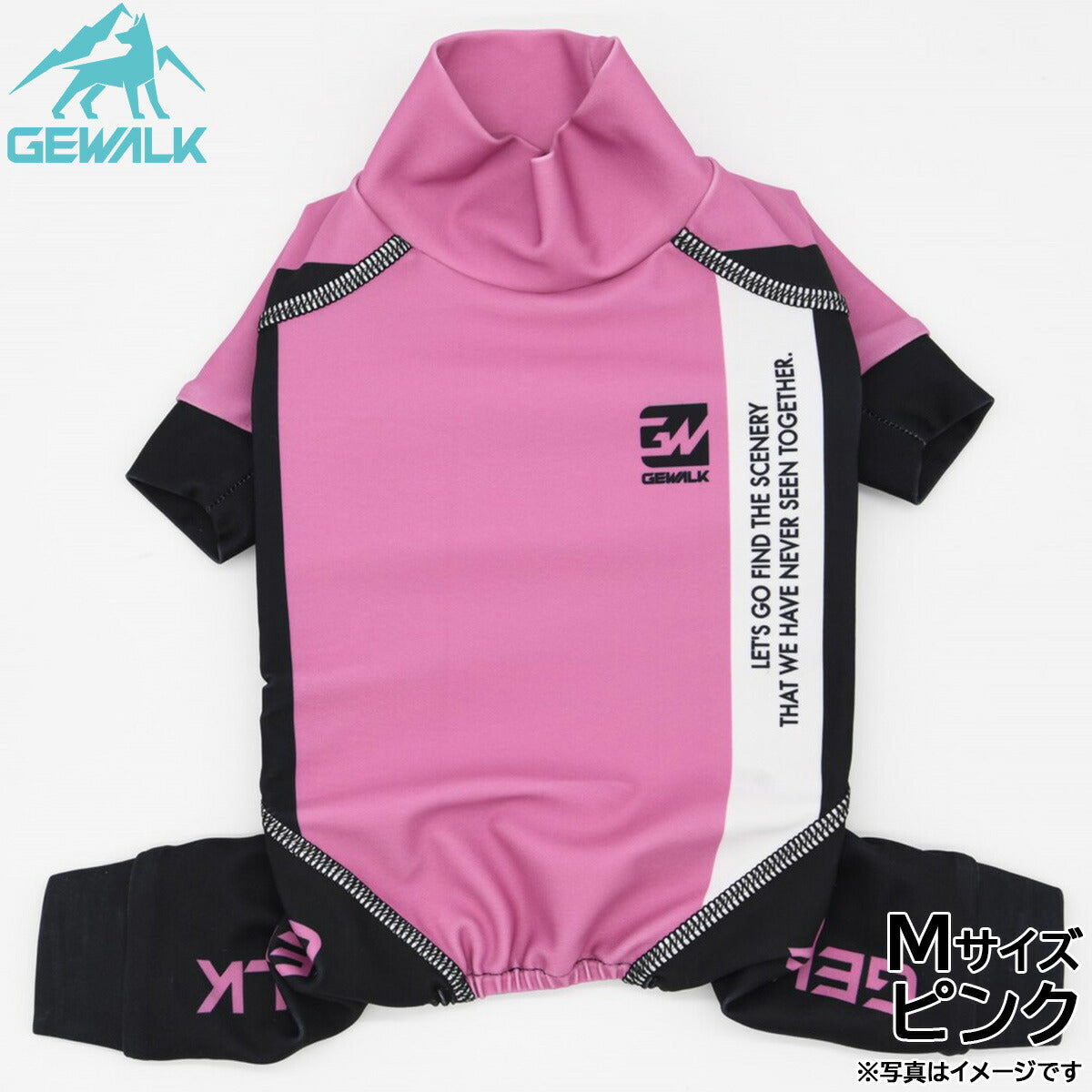 ジウォーク GEWALK トリコロール カラー プリント プロテクト ストレッチ ロンパース M ピンク