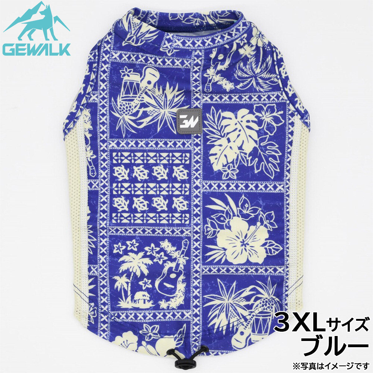 ジウォーク GEWALK ハワイアン パッチワーク プリント アクティブ サンシェード タンクトップ 3XL ブルー