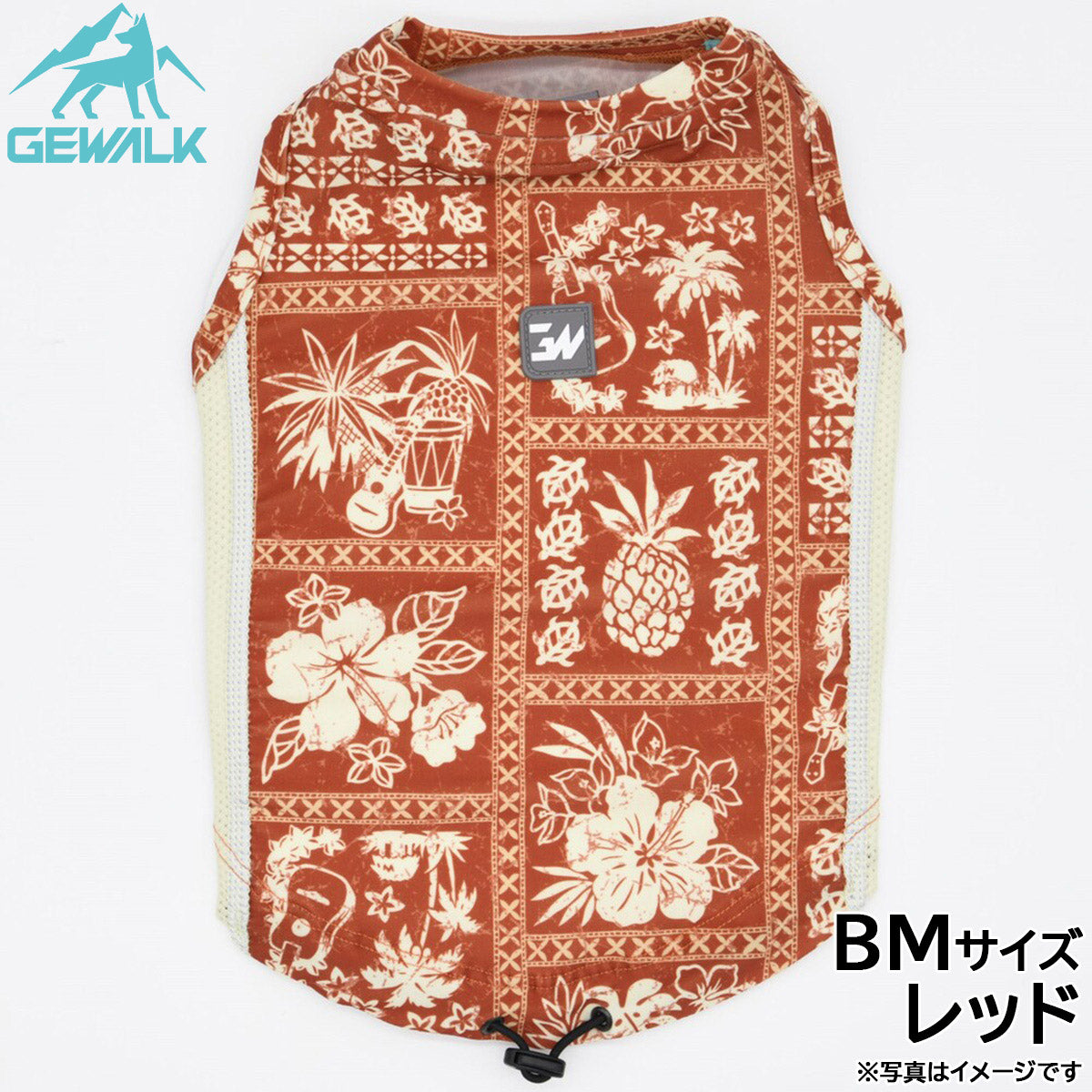 ジウォーク GEWALK ハワイアン パッチワーク プリント アクティブ サンシェード タンクトップ BM レッド