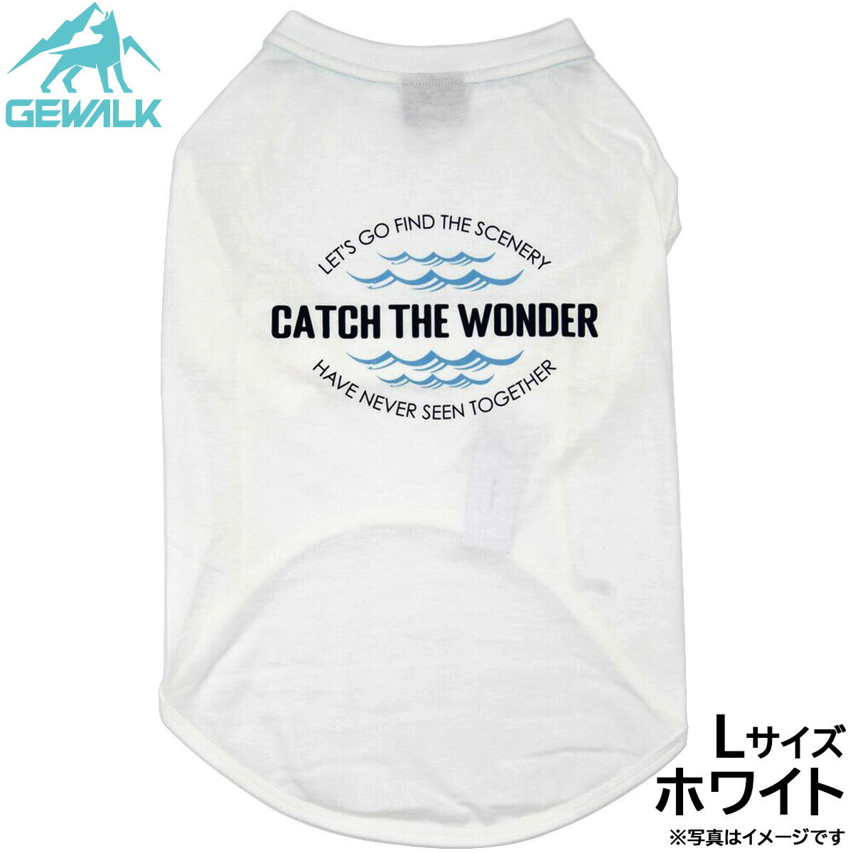 ジウォーク GEWALK センター ウェーブ プリント グラフィック Tシャツ L ホワイト