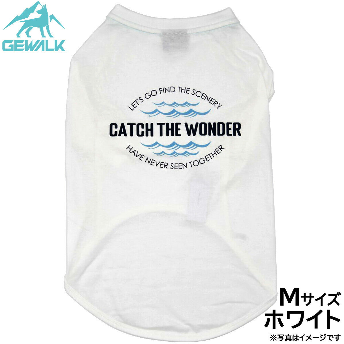ジウォーク GEWALK センター ウェーブ プリント グラフィック Tシャツ M ホワイト