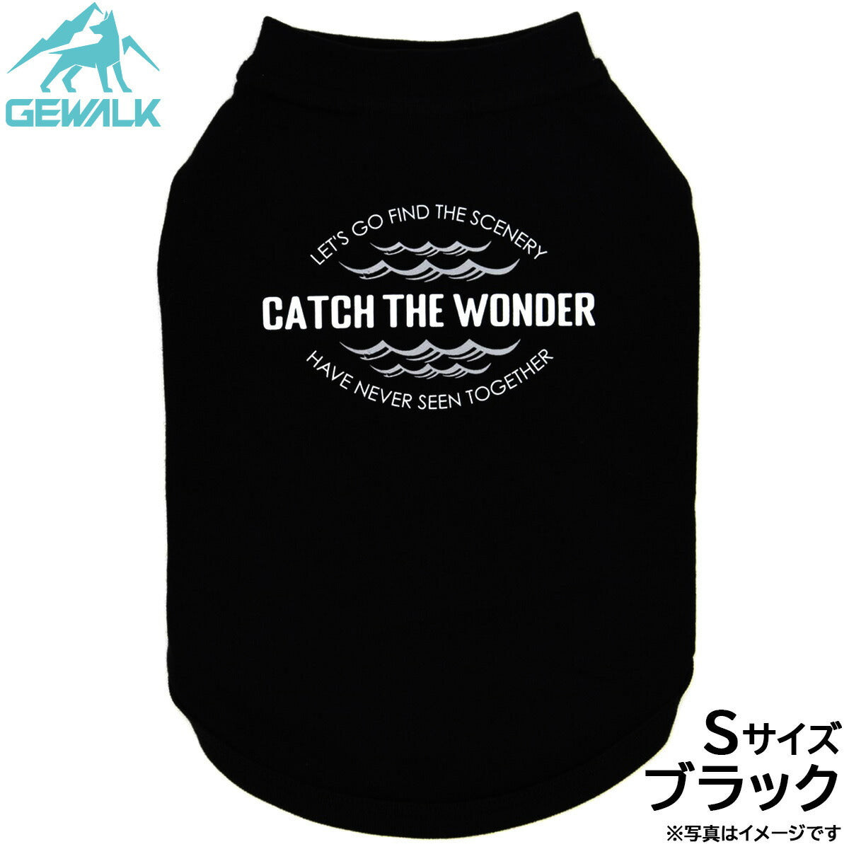 ジウォーク GEWALK センター ウェーブ プリント グラフィック Tシャツ S ブラック