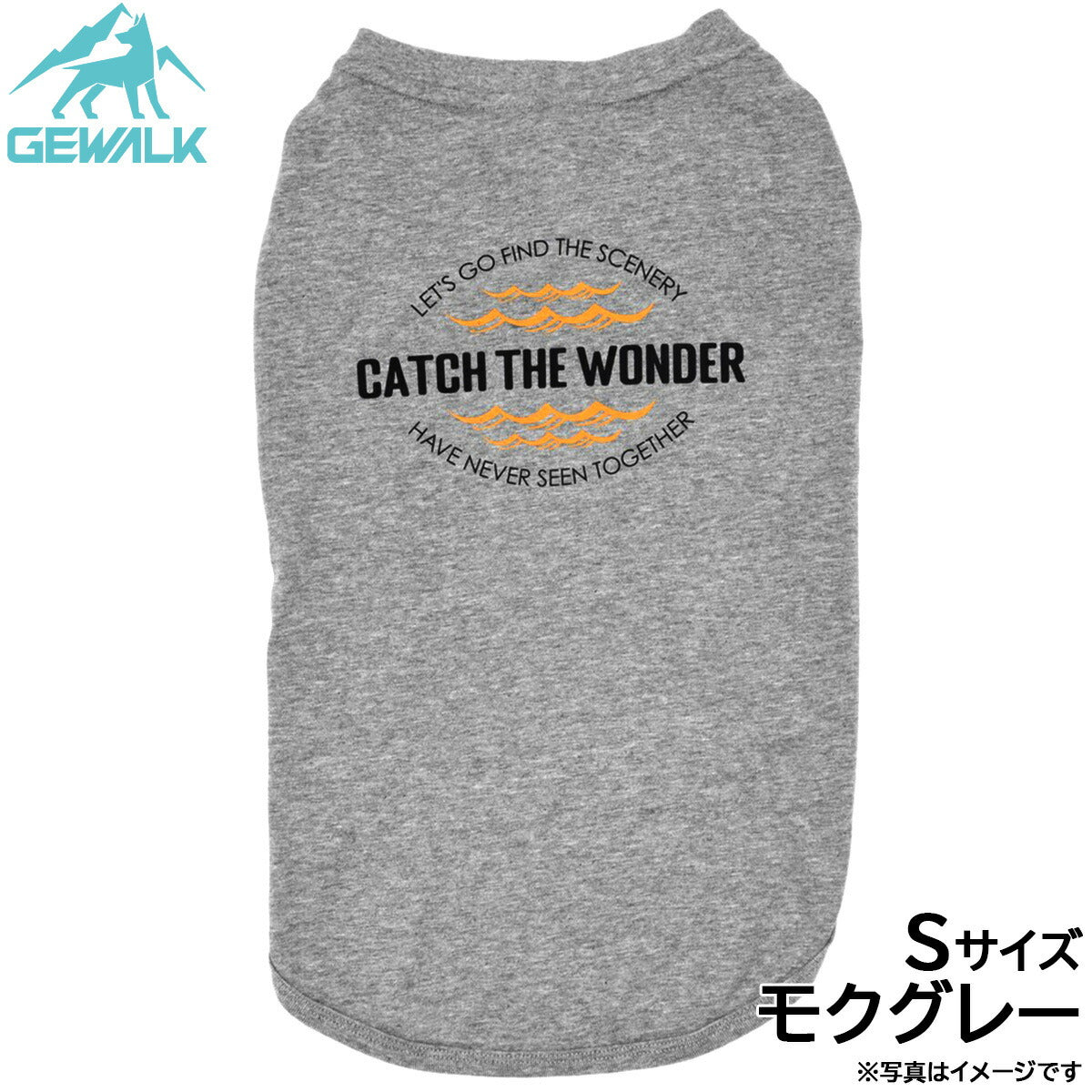 ジウォーク GEWALK センター ウェーブ プリント グラフィック Tシャツ S モクグレー