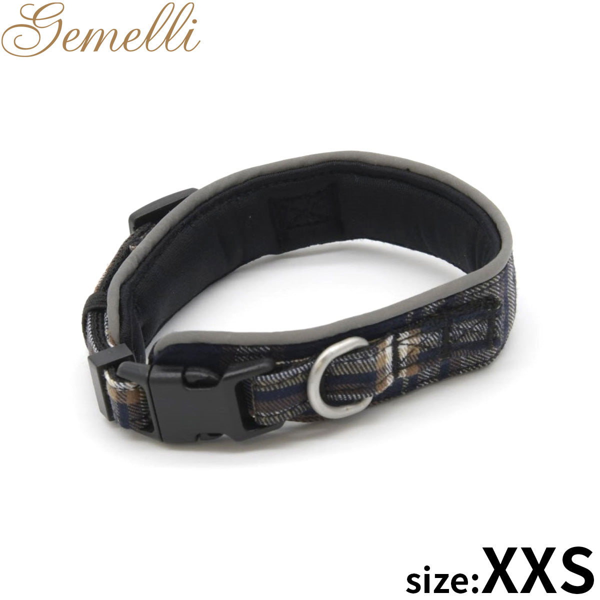 ジェメリ Gemelli タータンチェックカラー(首輪) XXS ネイビー