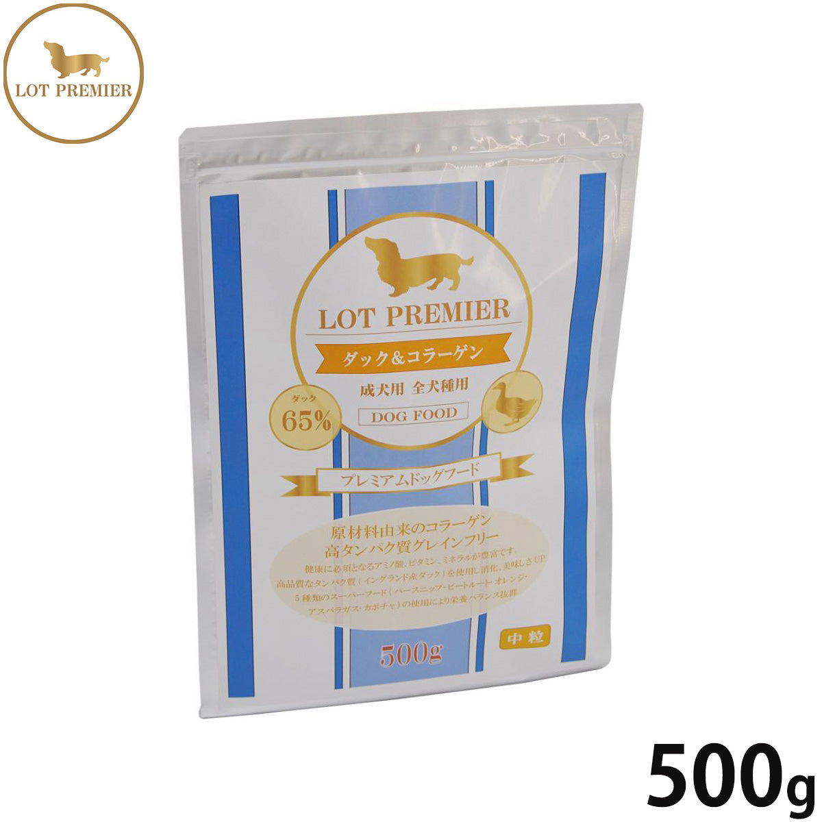 ロットプレミア ドッグフード ダック&コラーゲン 中粒 500g