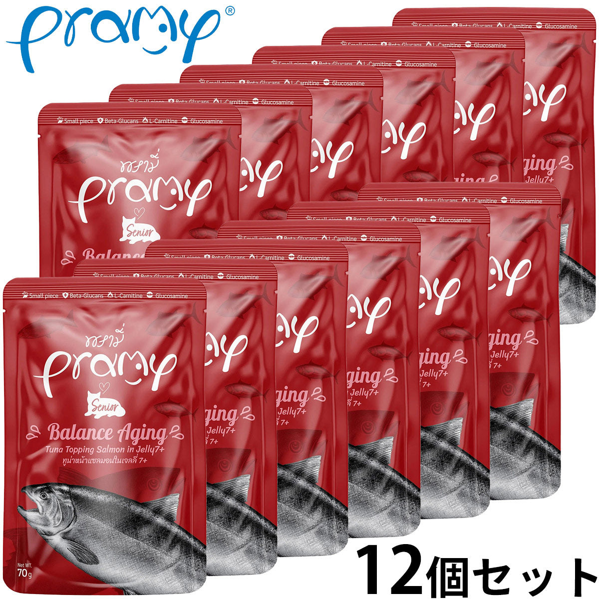 プラミー Pramy キャットフード ウェットフード ツナ・サーモンゼリー バランスエイジング シニア 70g×12個セット