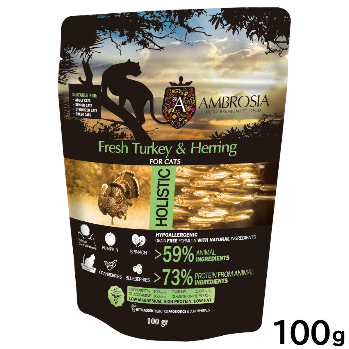 アンブロシア AMBROSIA キャットフード ターキーヘリング 100g 無添加 穀物不使用 グレインフリー 地中海食