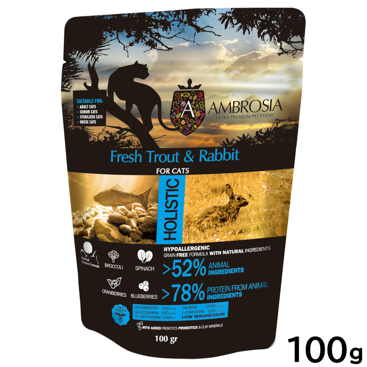 アンブロシア AMBROSIA キャットフード トラウトラビット 100g 無添加 穀物不使用 グレインフリー 地中海食