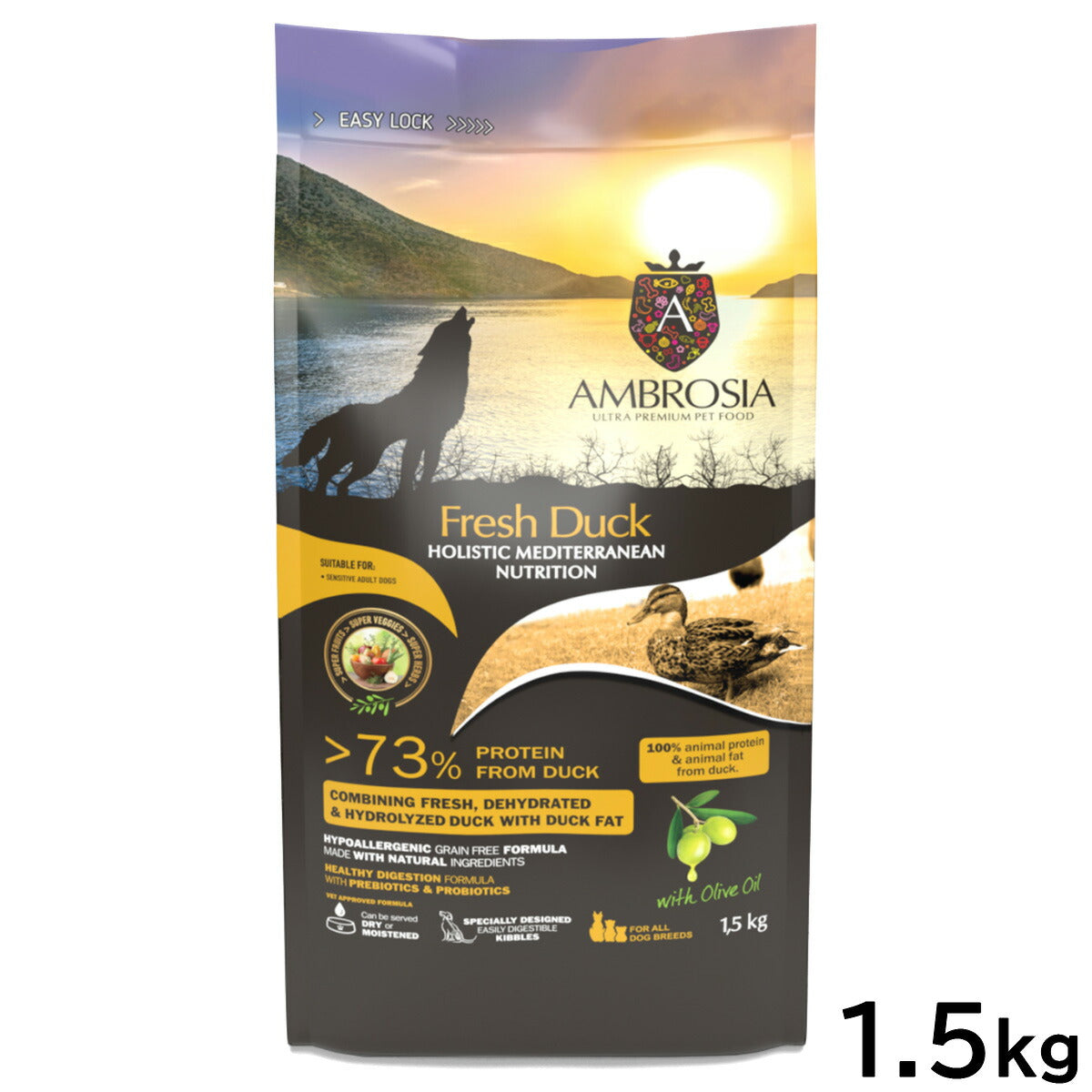 アンブロシア AMBROSIA ドッグフード HMN ダック 1.5kg【送料無料】 無添加 穀物不使用 グレインフリー 地中海食