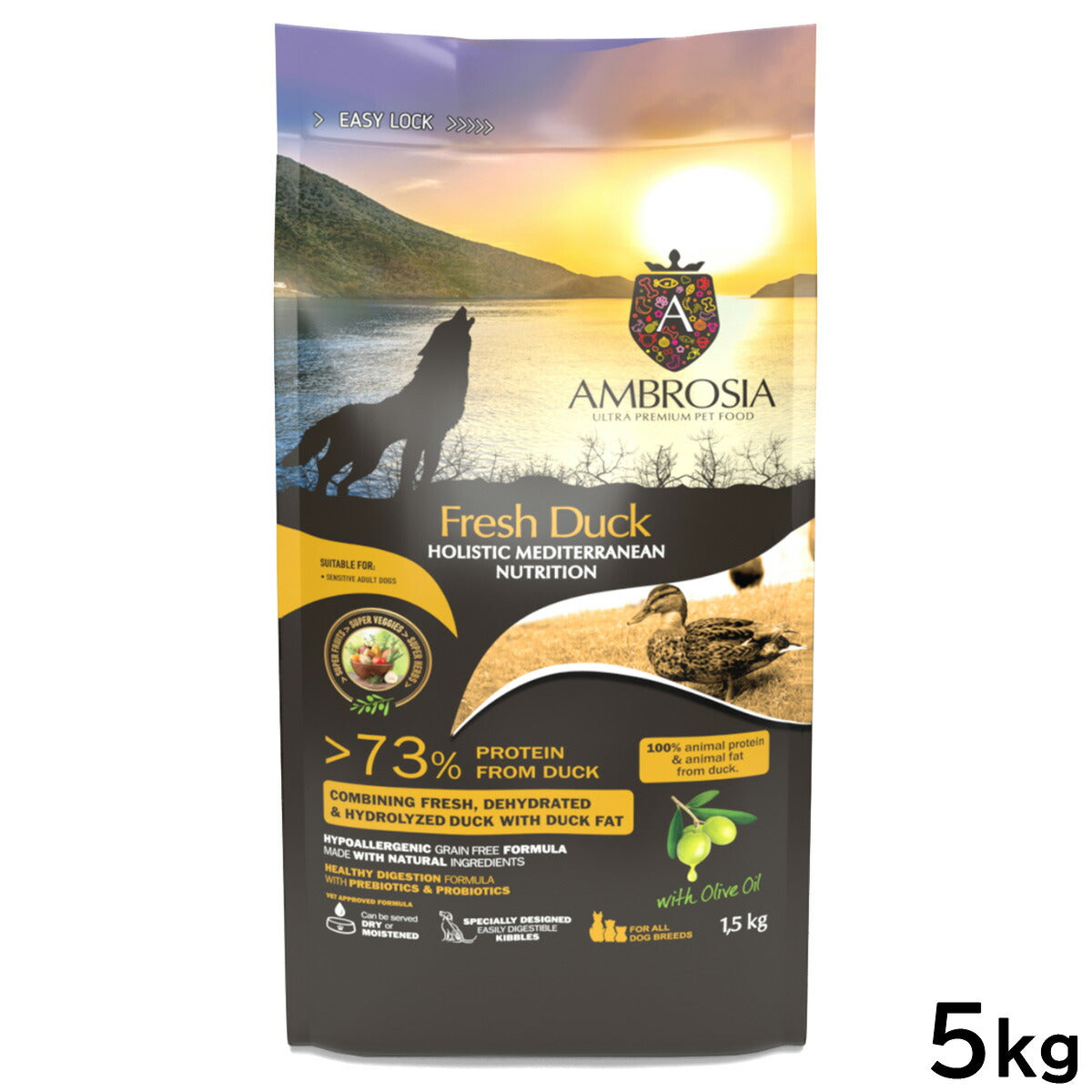 アンブロシア AMBROSIA ドッグフード HMN ダック 5kg【送料無料】 無添加 穀物不使用 グレインフリー 地中海食