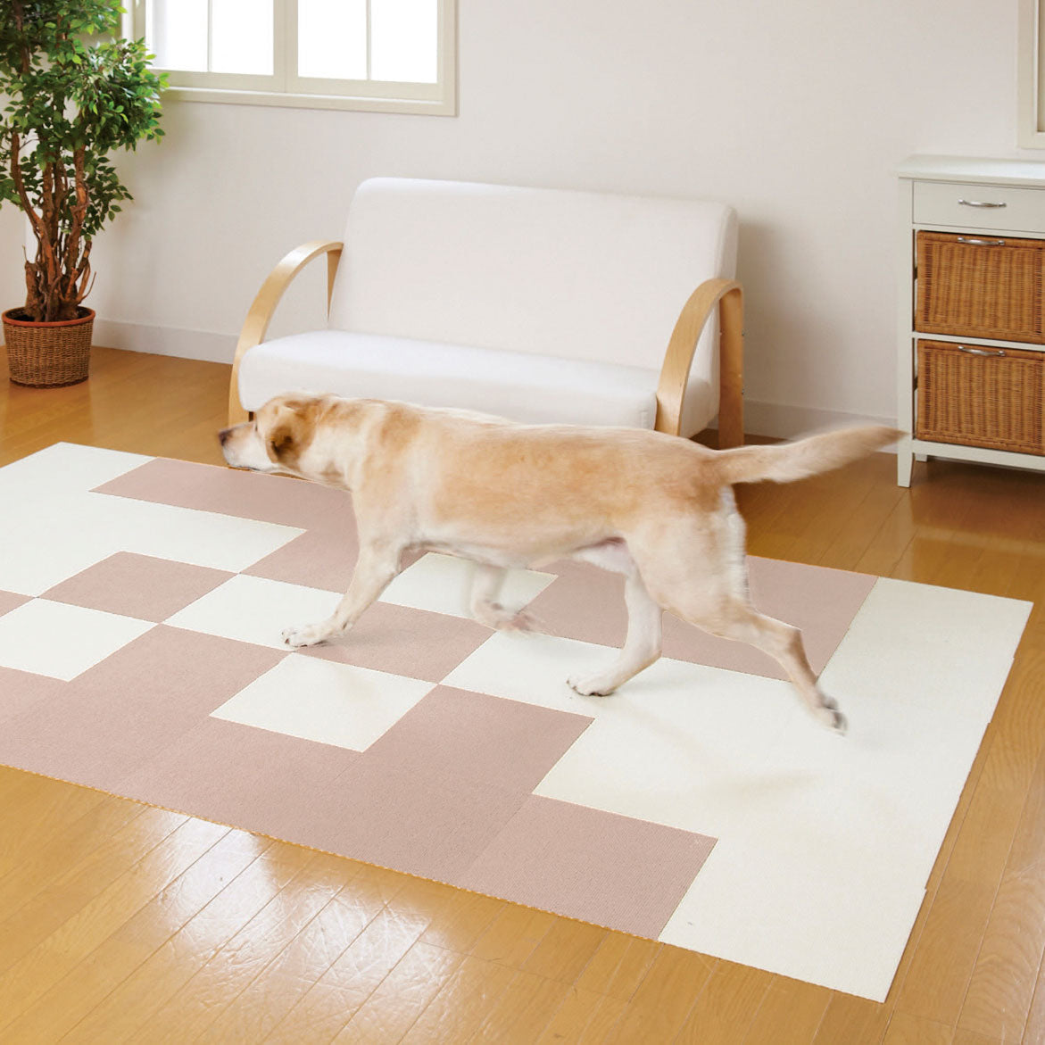サンコー おくだけ吸着 ペット用撥水タイルマット 同色 ベージュ 20枚入【送料無料】 滑り止め 洗える ペット用品 犬用品 撥水マット ジョイントマット 床暖房対応 消臭加工 国産