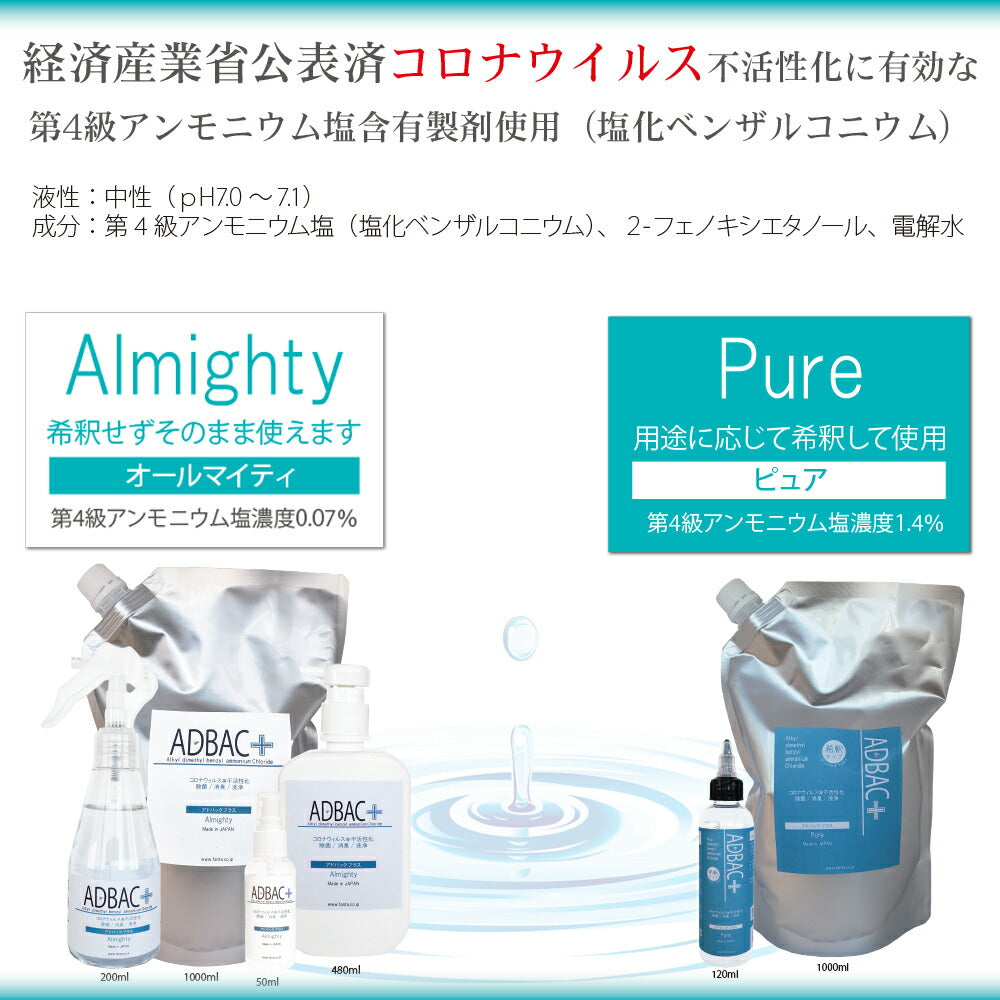 除菌消臭液「アドバック+」 オールマイティ 50ml【第4級アンモニウム塩 塩化ベンザルコニウム アルコール不使用 ノンアルコール 新型コロナウィルス】