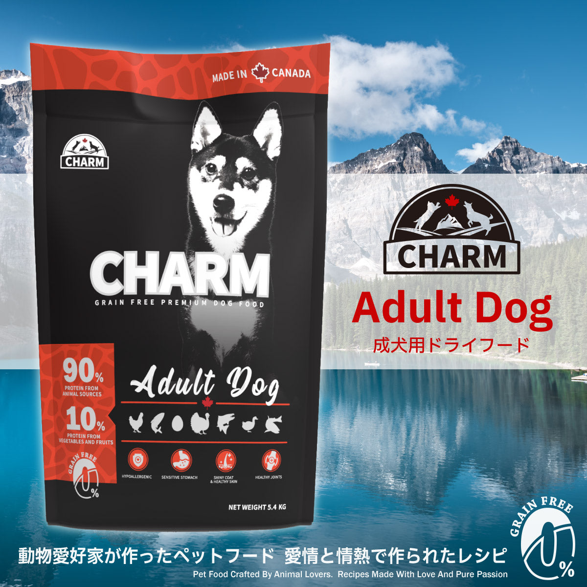 チャーム CHARM ドッグフード アダルトドッグ 成犬用 穀物不使用 5.4kg【送料無料】 正規品 無添加 グレインフリー