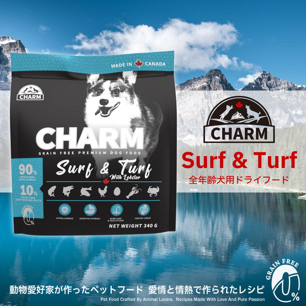 チャーム CHARM ドッグフード サーフ&ターフドッグ 全年齢用 穀物不使用 340g 正規品 無添加 グレインフリー