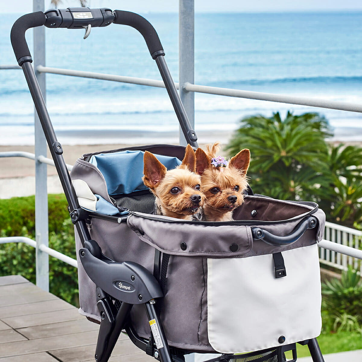 コムペット ミリミリライト アルファ EGロング ペットカート シャロウブルー 小型犬 猫 小動物 折り畳み ペットバギー カート 軽量