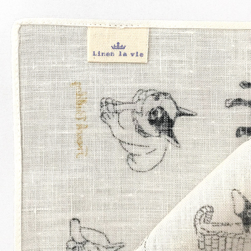Linen la vie(リネン ラ・ヴィ) フレンチブルドッグ ハンカチ ホワイト