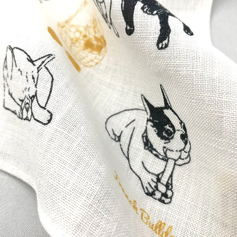 Linen la vie(リネン ラ・ヴィ) フレンチブルドッグ ハンカチ ホワイト