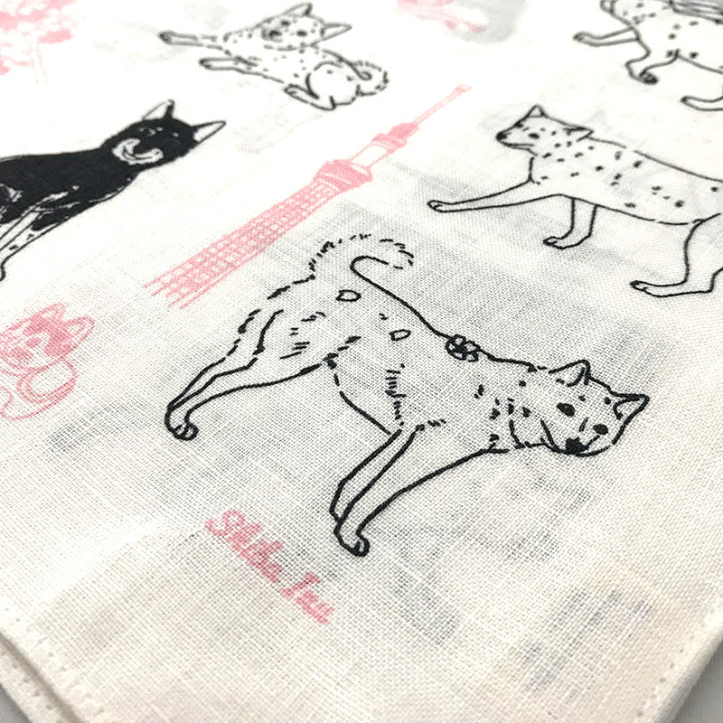 Linen la vie(リネン ラ・ヴィ) シバ犬(柴犬) ハンカチ ホワイト