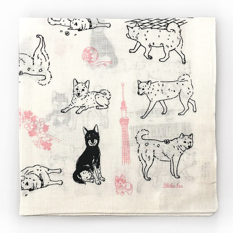 Linen la vie(リネン ラ・ヴィ) シバ犬(柴犬) ハンカチ ホワイト