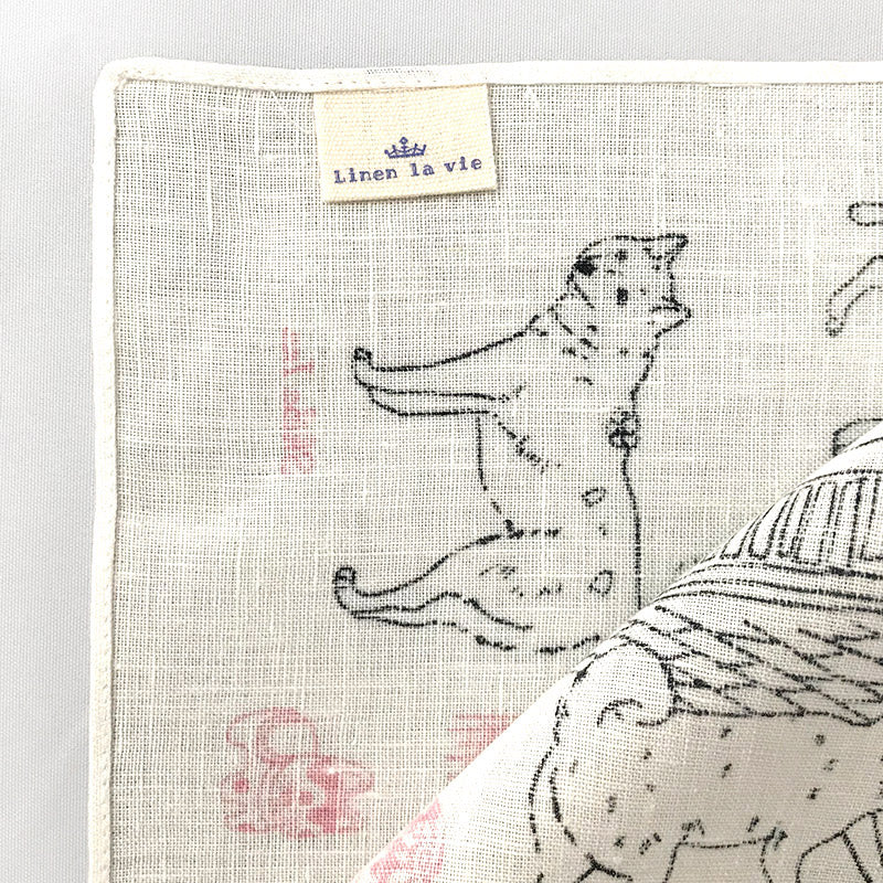 Linen la vie(リネン ラ・ヴィ) シバ犬(柴犬) ハンカチ ホワイト