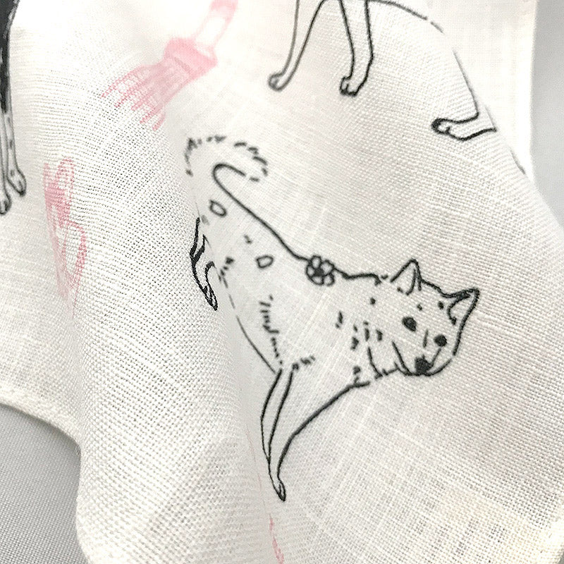 Linen la vie(リネン ラ・ヴィ) シバ犬(柴犬) ハンカチ ホワイト