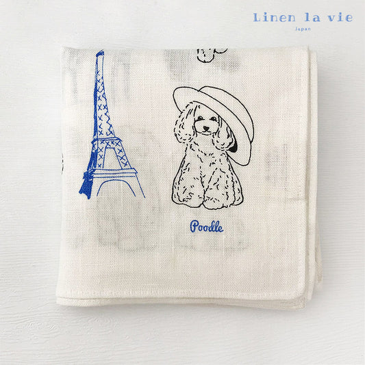 Linen la vie(リネン ラ・ヴィ) フランスプードル ハンカチ ホワイト