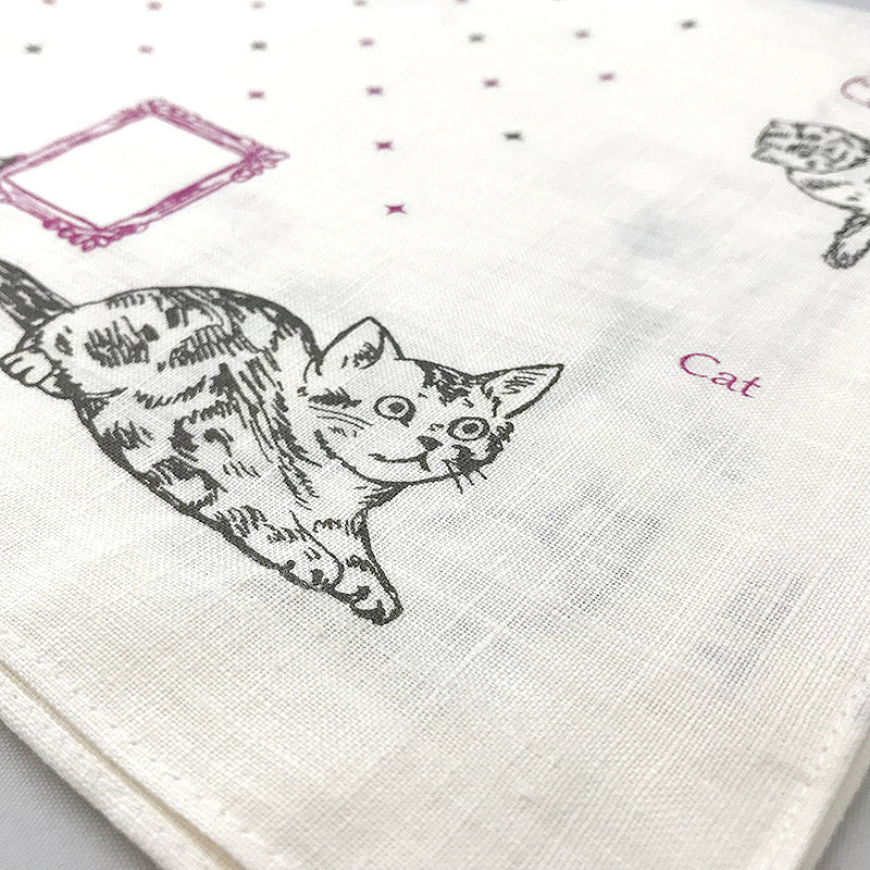 Linen la vie(リネン ラ・ヴィ) キャット ハンカチ ホワイト