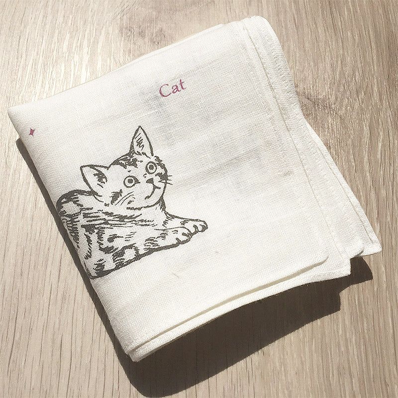 Linen la vie(リネン ラ・ヴィ) キャット ハンカチ ホワイト