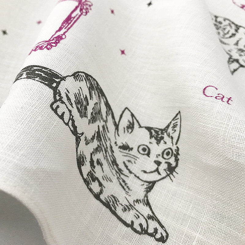 Linen la vie(リネン ラ・ヴィ) キャット ハンカチ ホワイト