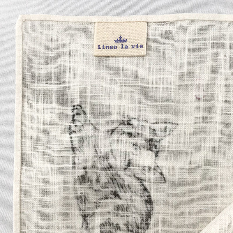 Linen la vie(リネン ラ・ヴィ) キャット ハンカチ ホワイト
