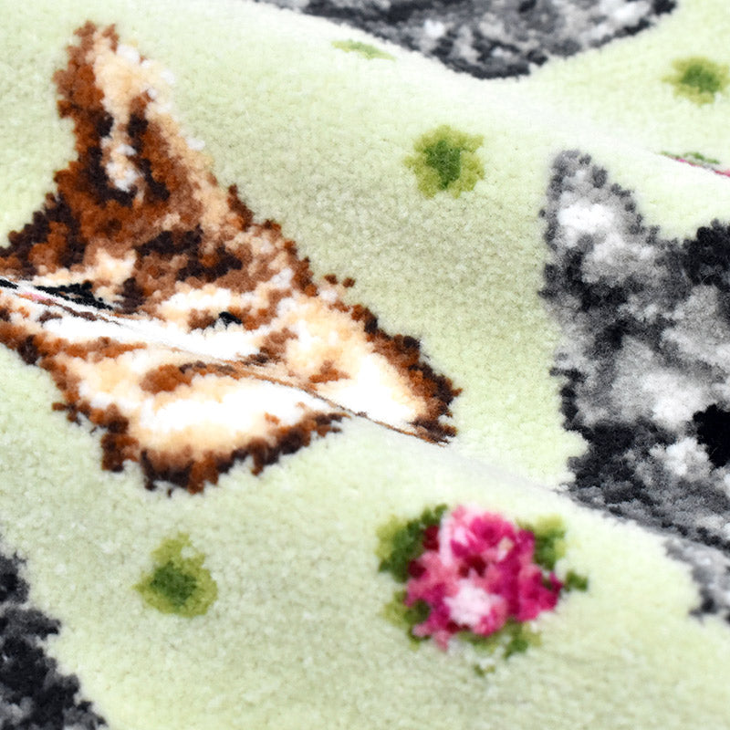 Enjeau(アーンジョー) 花ネコ 猫 ねこ柄 ハンカチ グリーン