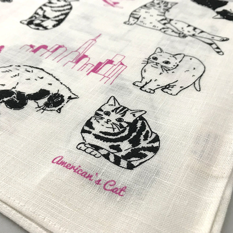 Linen la vie(リネン ラ・ヴィ) アメリカンキャット ハンカチ ホワイト