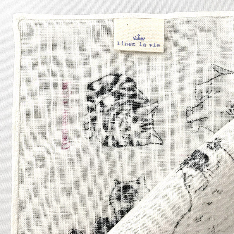 Linen la vie(リネン ラ・ヴィ) アメリカンキャット ハンカチ ホワイト