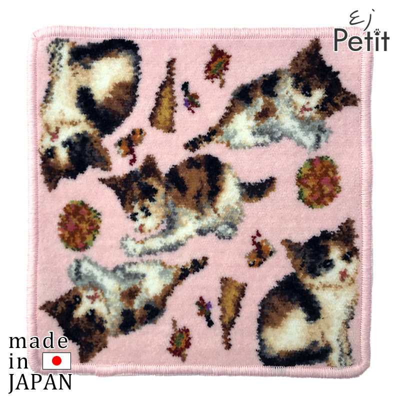 Enjeau(アーンジョー) 三毛猫 ねこ ネコ柄 総柄 ハンカチ ピンク