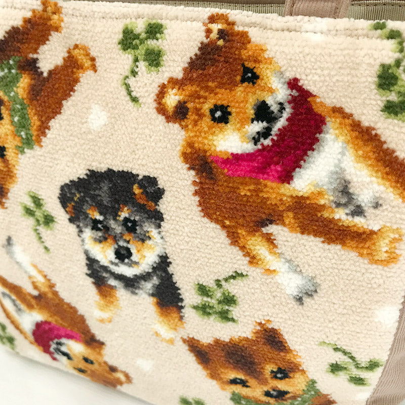 Enjeau(アーンジョー) シバ犬(柴犬) 総柄 トートバッグ ベージュ
