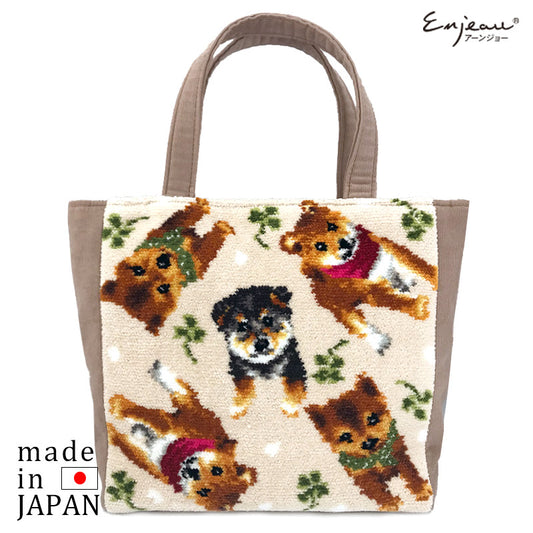 Enjeau(アーンジョー) シバ犬(柴犬) 総柄 トートバッグ ベージュ