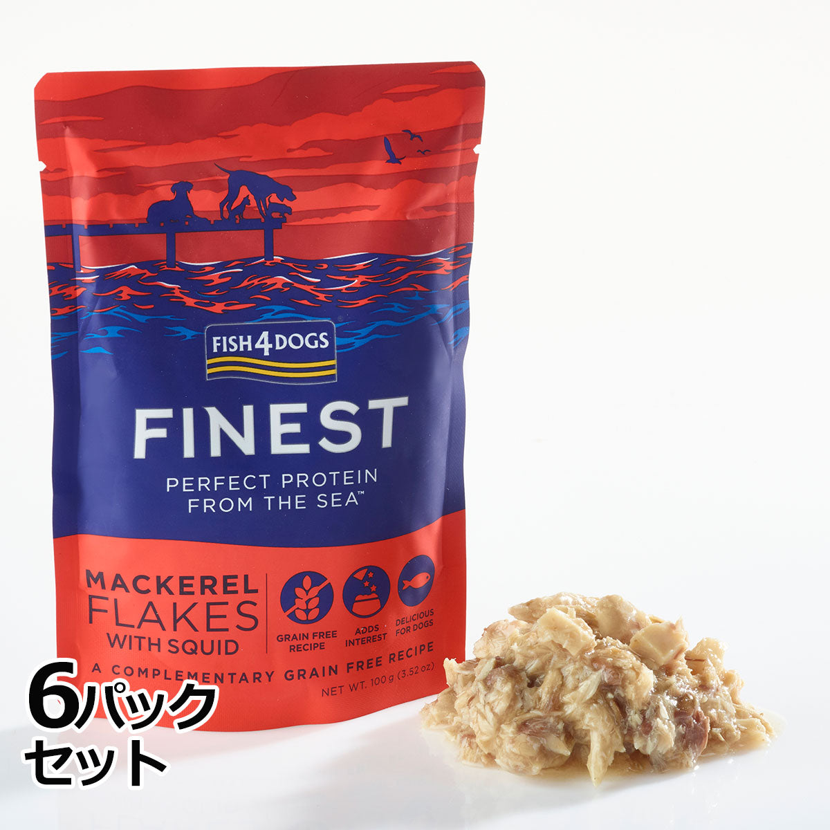 フィッシュ4ドッグ FISH 4 DOGS サバフレーク 100g×6パック 無添加 ドッグフード グレインフリー 穀物不使用 魚 ウェットフード パウチ
