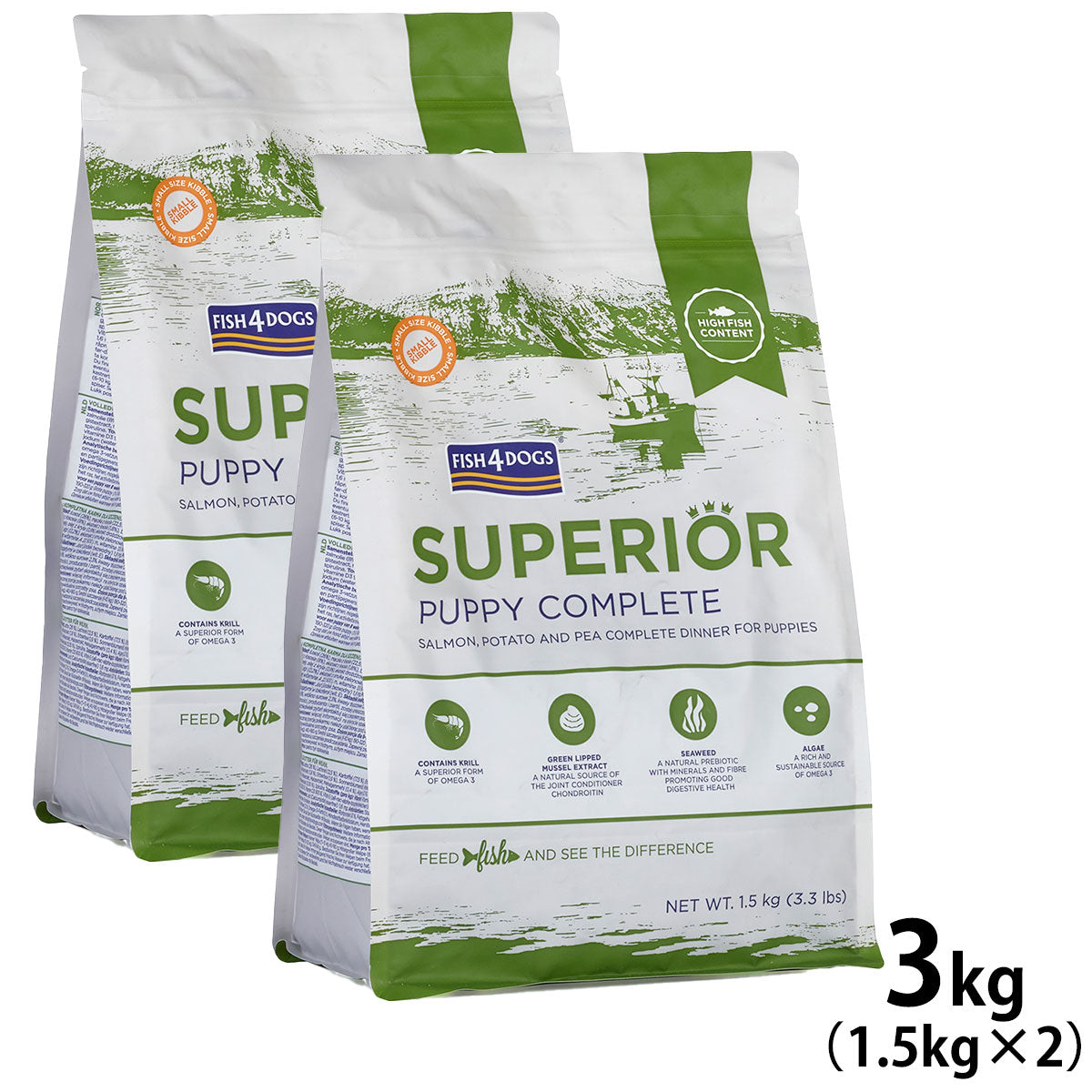 フィッシュ4ドッグ FISH 4 DOGS スーペリア パピー 3kg(1.5kg×2)【送料無料】 無添加 ドッグフード 子犬用 グレインフリー 穀物不使用 魚