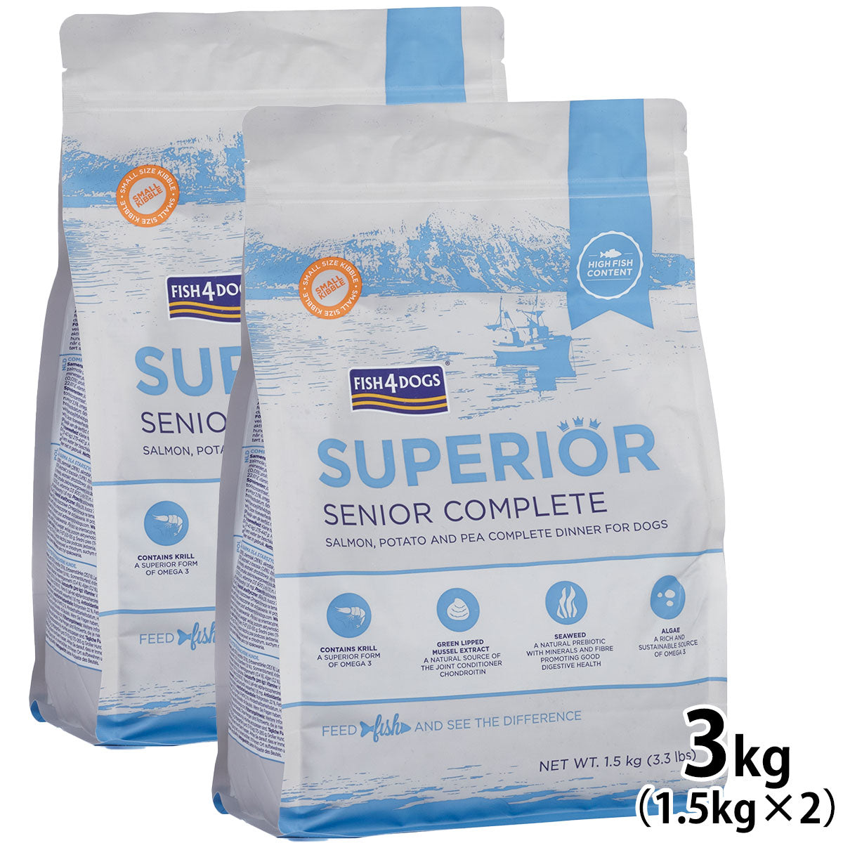 フィッシュ4ドッグ FISH 4 DOGS スーペリア ウェイトコントロール 3kg(1.5kg×2)【送料無料】 無添加 ドッグフード 成犬用 グレインフリー 穀物不使用 魚