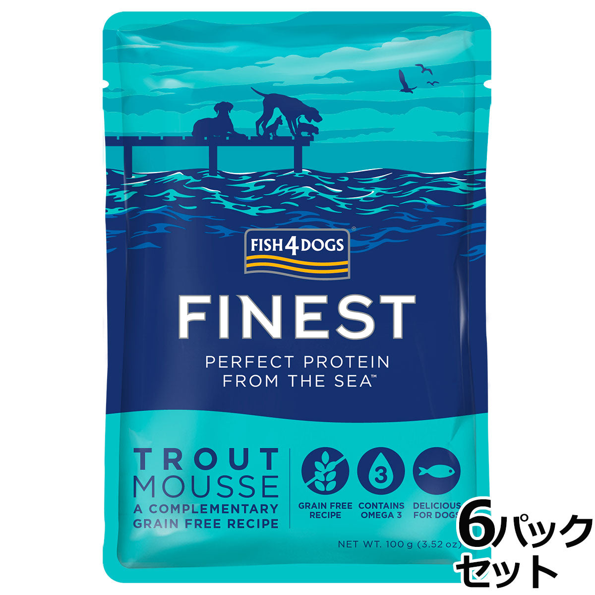 フィッシュ4ドッグ FISH 4 DOGS ファイネスト トラウトムース 100g×6パック 無添加 ドッグフード グレインフリー 穀物不使用 魚 ウェットフード パウチ