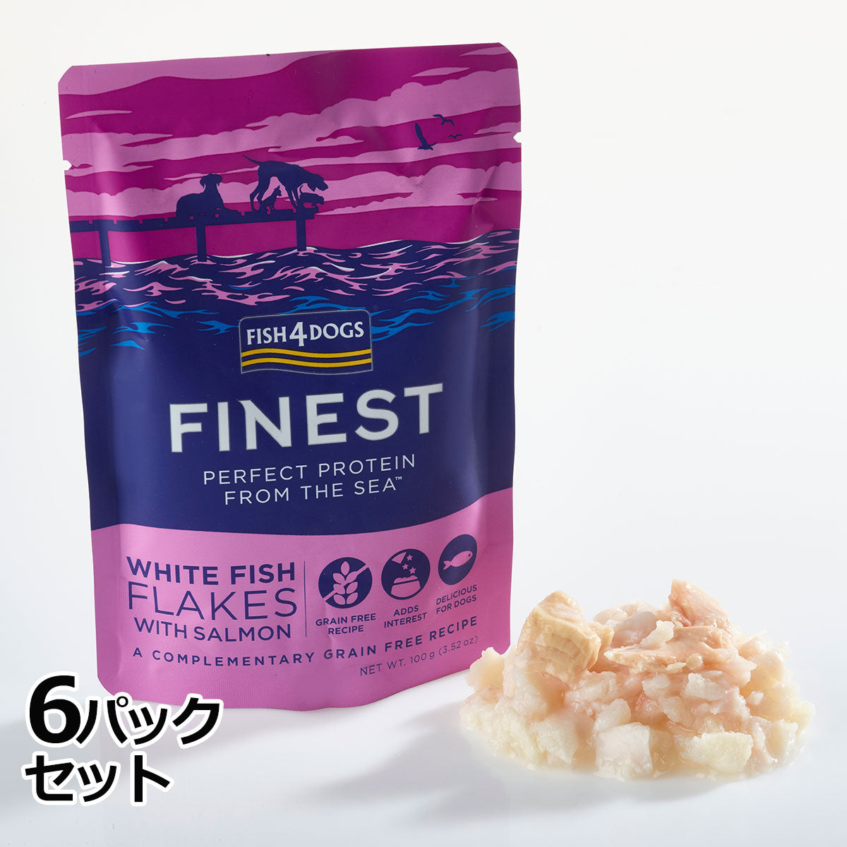 フィッシュ4ドッグ FISH 4 DOGS ホワイトフィッシュフレーク 100g×6パック 無添加 ドッグフード グレインフリー 穀物不使用 魚 ウェットフード パウチ